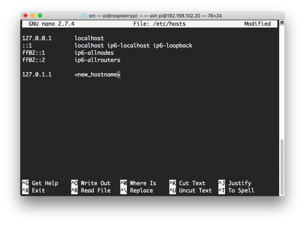 Saving the hostname file in nano